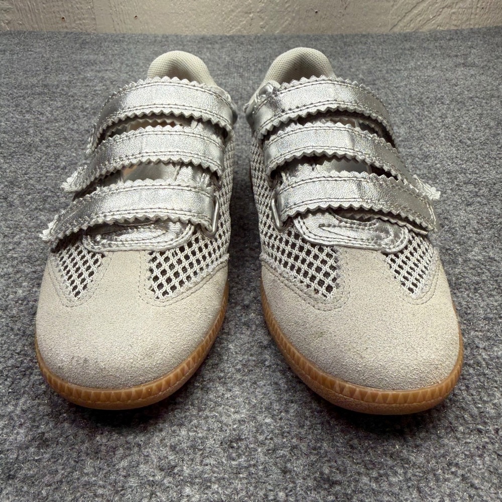 Silent D Womens Silver Metallic Mesh Triple Strap Gum Sole Sneakers Retro Shoes - Picture 5 of 9